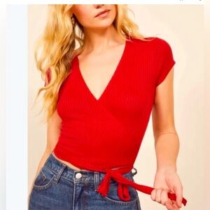 Reformation red flora wrap crop top - M